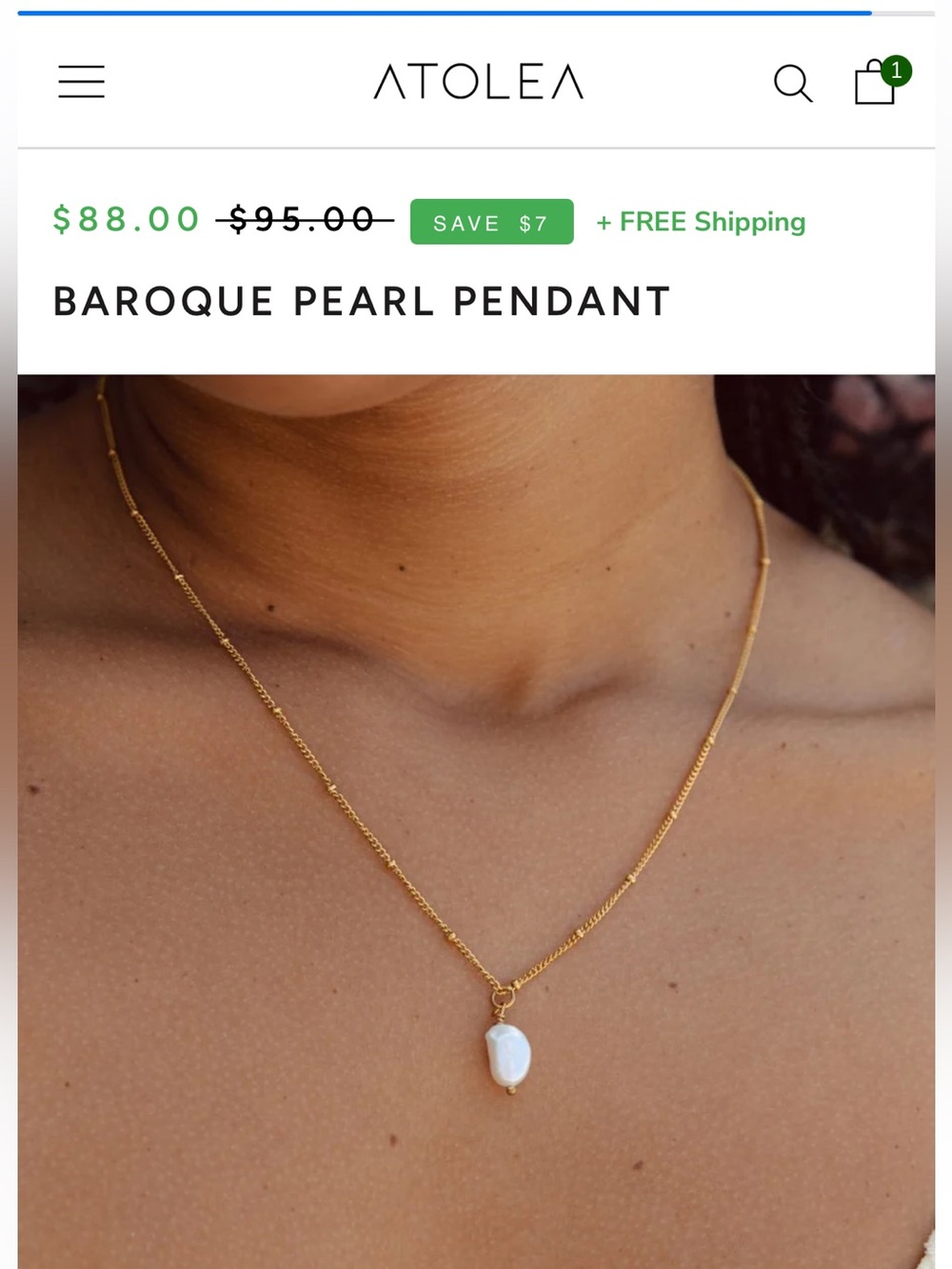 Atolea 18K Gold plated Baroque Pearl Pendant Necklace NWT